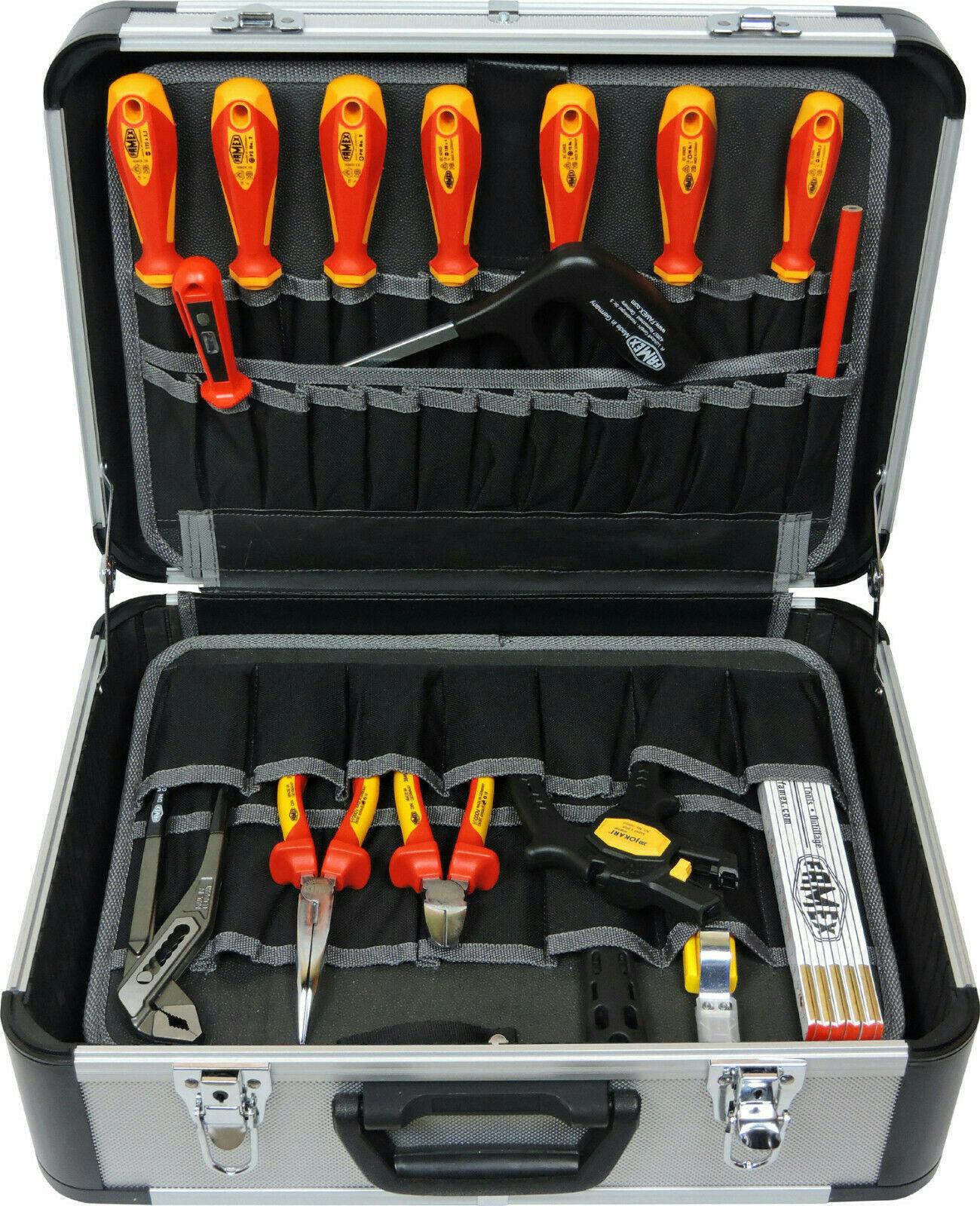 FAMEX 478-10 Werkzeugkiste Elektriker Werkzeug METRO | Werkzeugkoffer Alu mit für den Elektriker - Set Profi Marktplatz