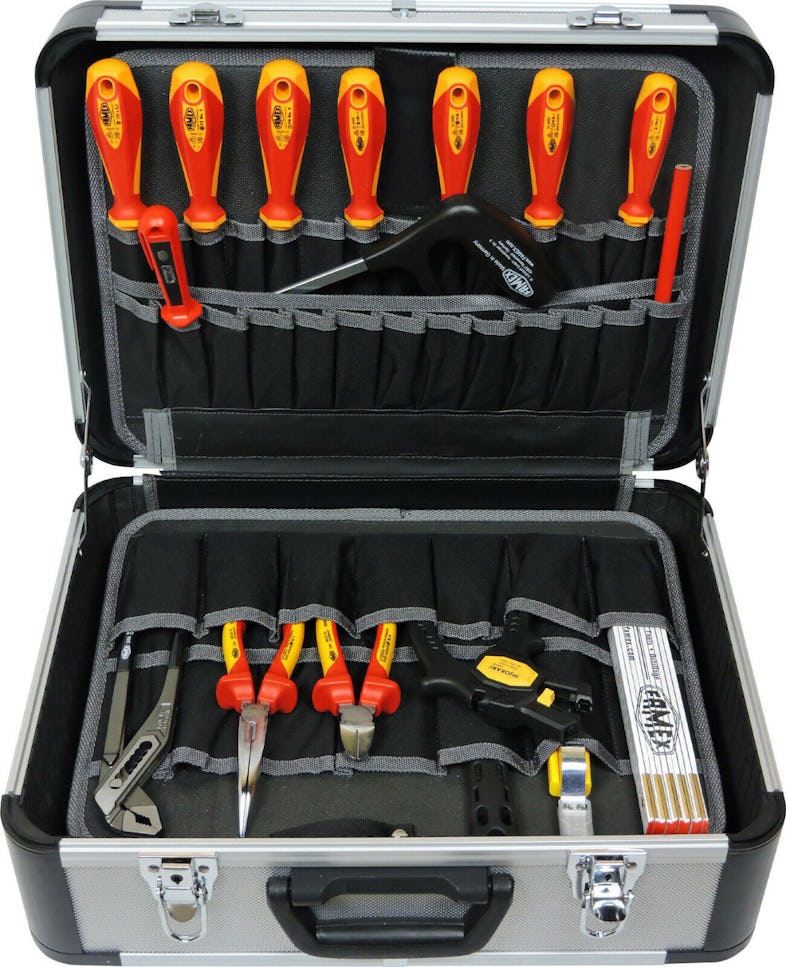- für Elektriker Profi Marktplatz | Werkzeugkoffer Werkzeug Elektriker 478-10 METRO Werkzeugkiste den Set FAMEX mit Alu