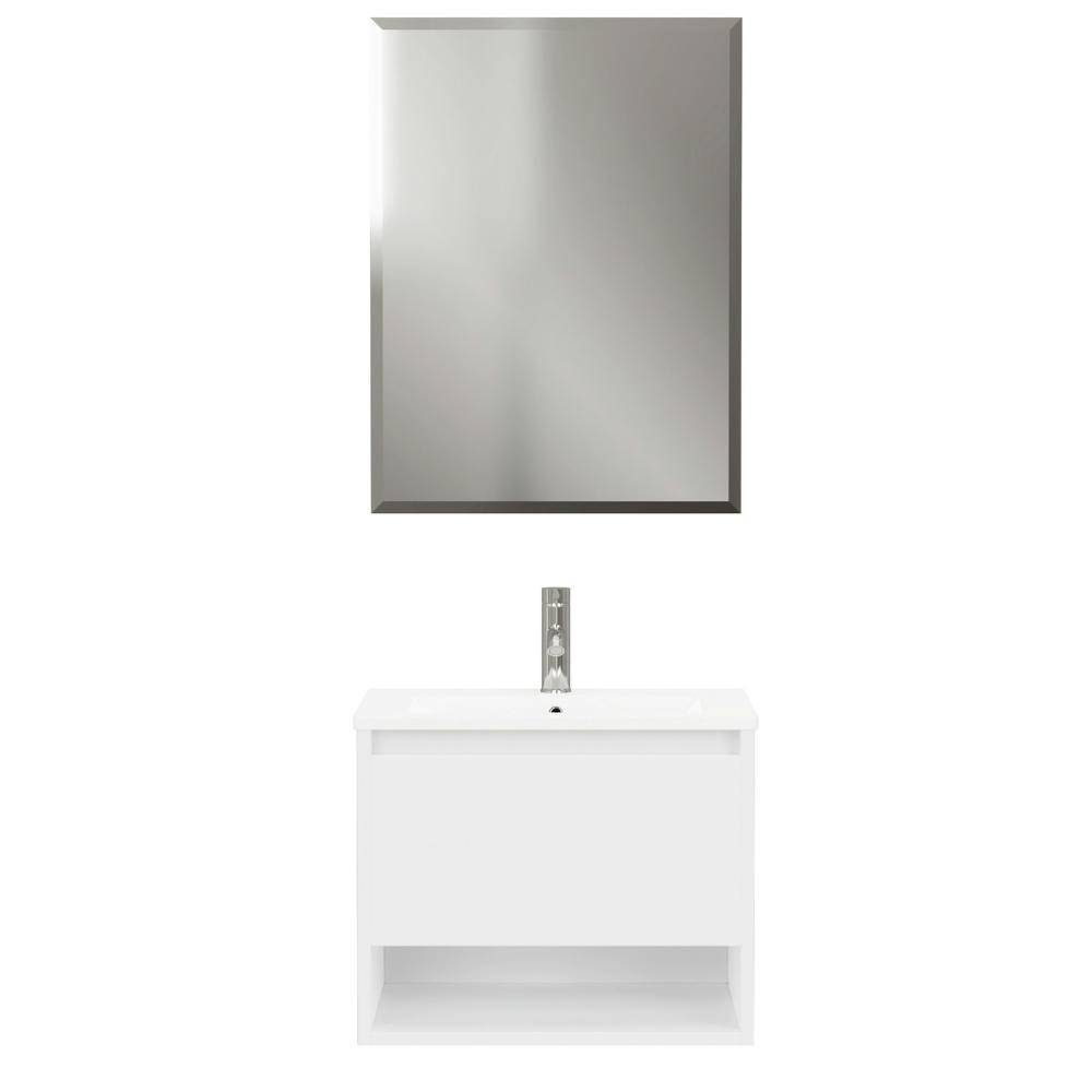 Mobile bagno a terra 60cm bianco lucido con lavabo e specchio mod