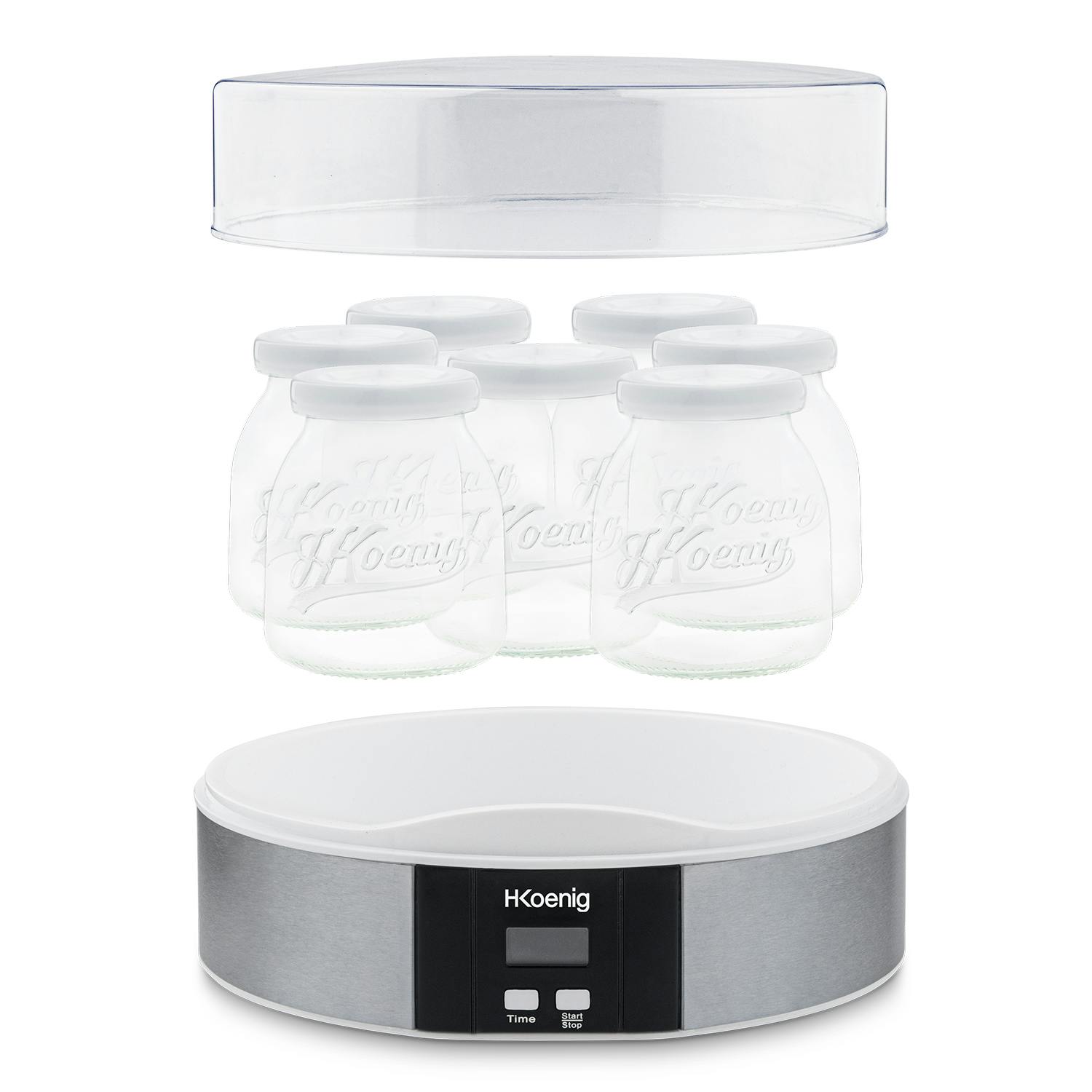 Homcom Yogurtera 20w 1,26l Con 7 Tarros De Cristal De 180 Ml 24x24x13 Cm  Blanco