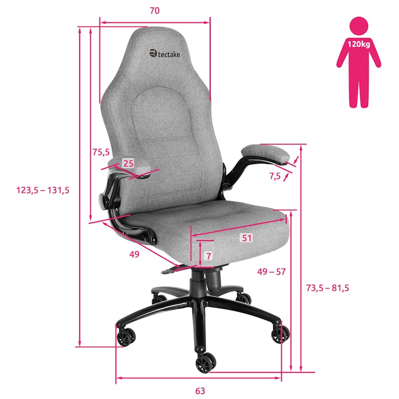 tectake Chaise de bureau ergonomique SPRINGSTEEN - gris -404156