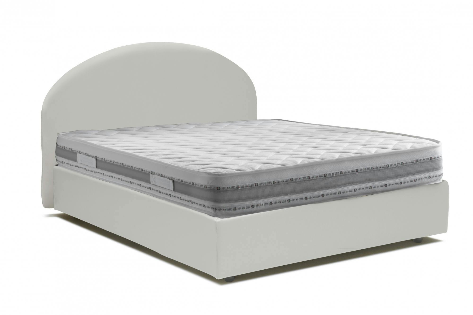 Letto piazza e mezza Ascenza, Letto contenitore con rivestimento in  ecopelle,, Apertura frontale, con materasso Cm 120x190 incluso, Bianco