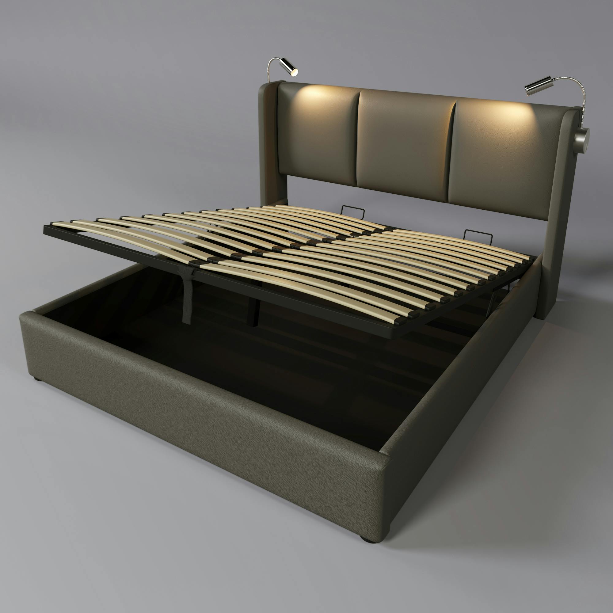 Moimhear Polsterbett 180x200cm Mit LED Und USB-Ladefunktion - Grau Leinen