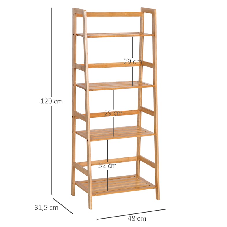 Estantería de escalera, estantería de escalera de bambú, soporte para  plantas, estantería de madera Oxford con marco A de escalera (4 niveles)