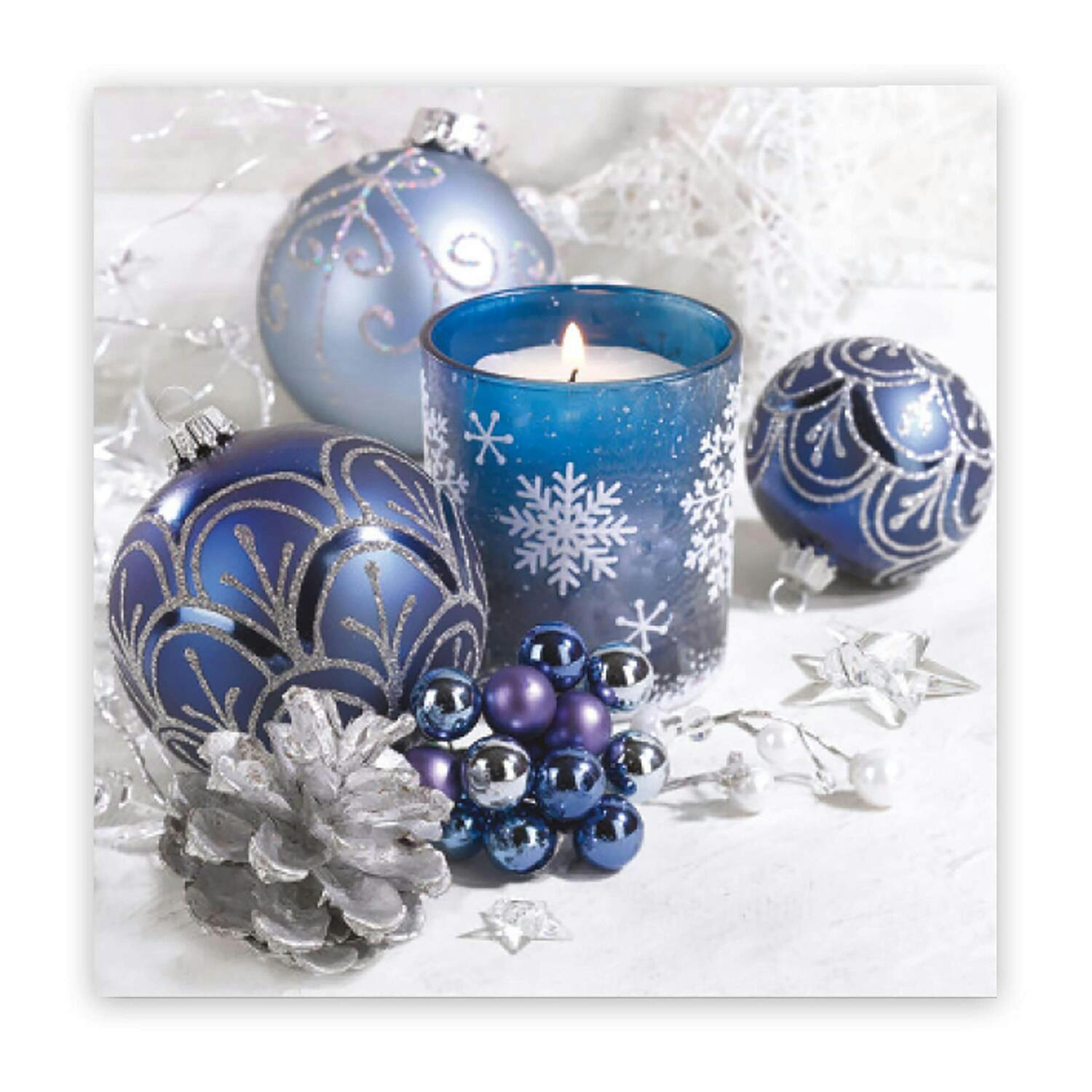 80x Weihnachtsservietten 3lagig 33 x 33 cm Weihnachtskugeln und Kerze