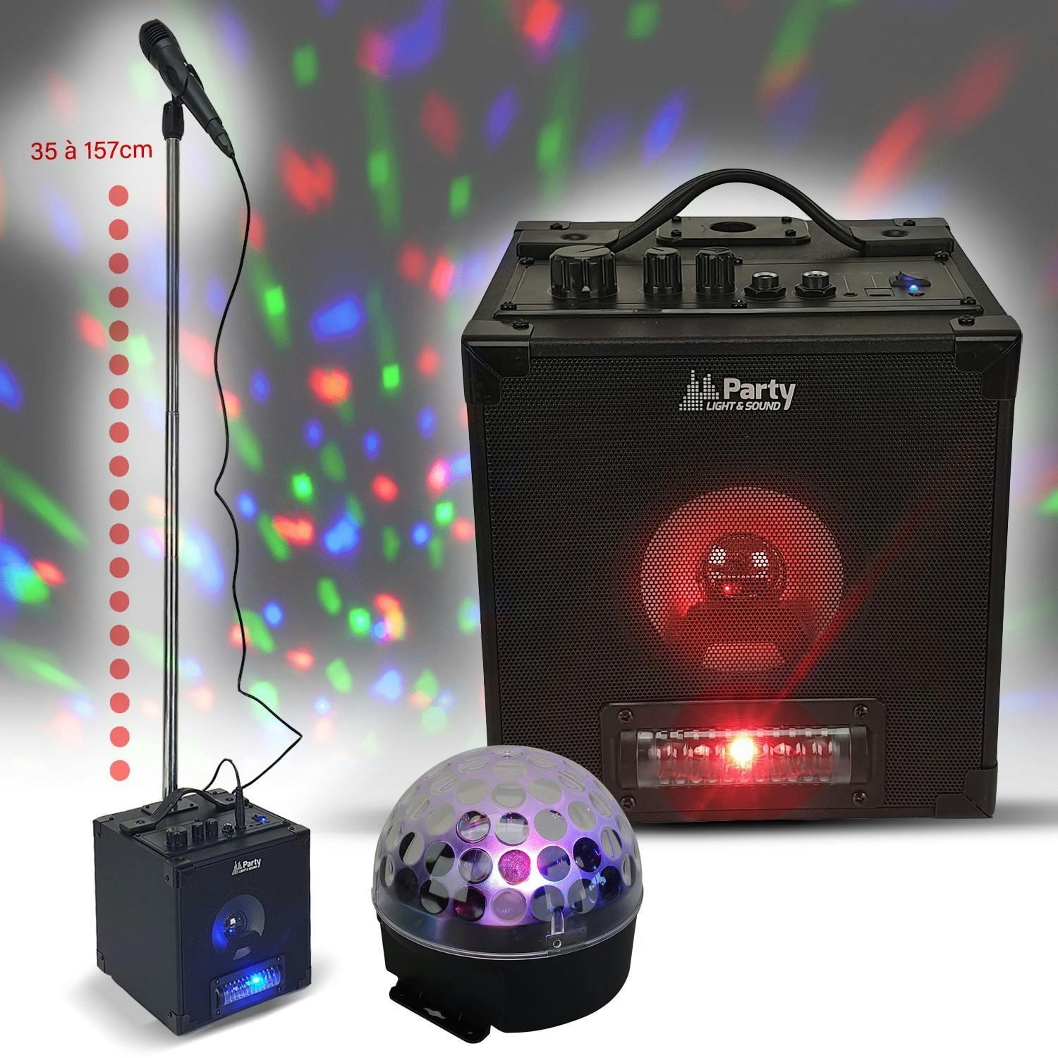 Pack enceinte PARTY SINGER pour Enfants Autonome Batterie Karaoké  Bluetooth, Lumière, micro et support + Festinight Ball 6 LED