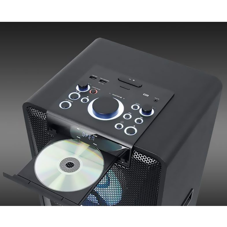 Enceinte autonome MUSE M-1928DJ à LED Party box portable avec lecteur CD +  Microphones VHF + 1 filaire - FM/BT/CD/AUX/USB - 300W