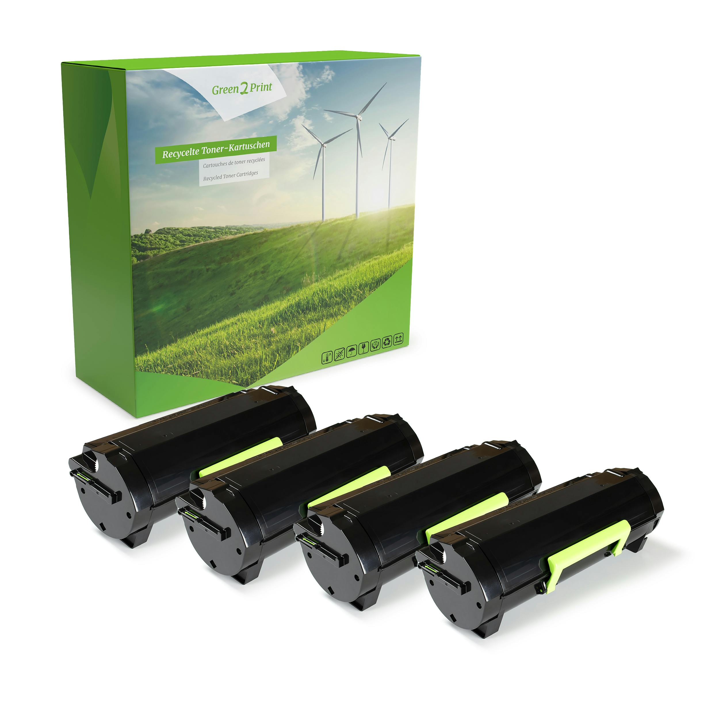 Green2Print Toner 4 Kartuschen Schwarz 4x 2500 Seiten Ersetzt Lexmark ...