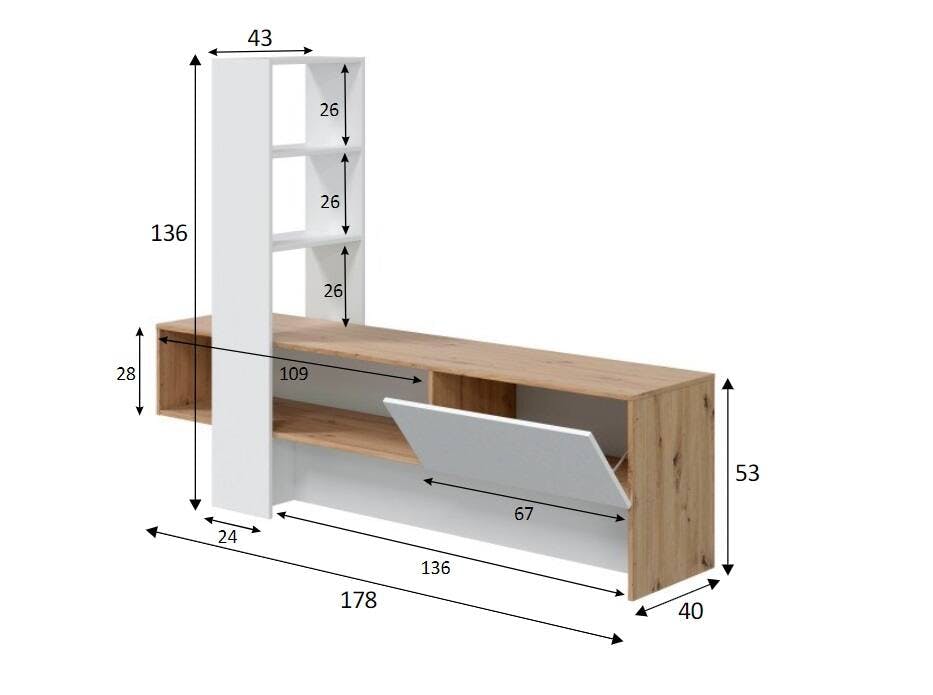 Dmora Vincennes, Porta TV a 2 Ante, Mobile sospeso Soggiorno, 180x35h28 cm,  Rovere Nodi e Bianco Lucido : : Casa e cucina