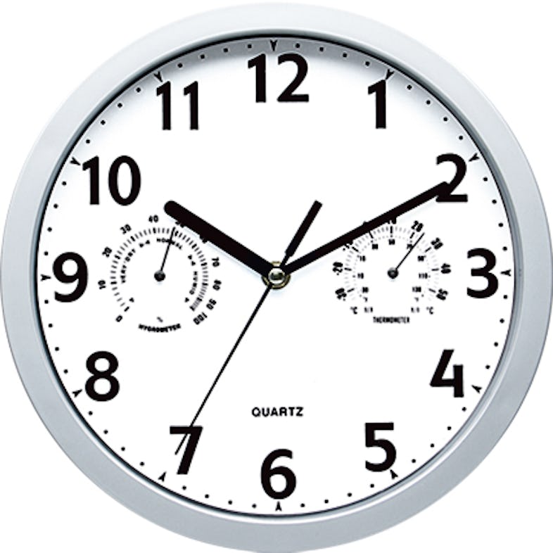Reloj Pared 30 Cm Con Higrometro Y Termometro Frontal En Acero..