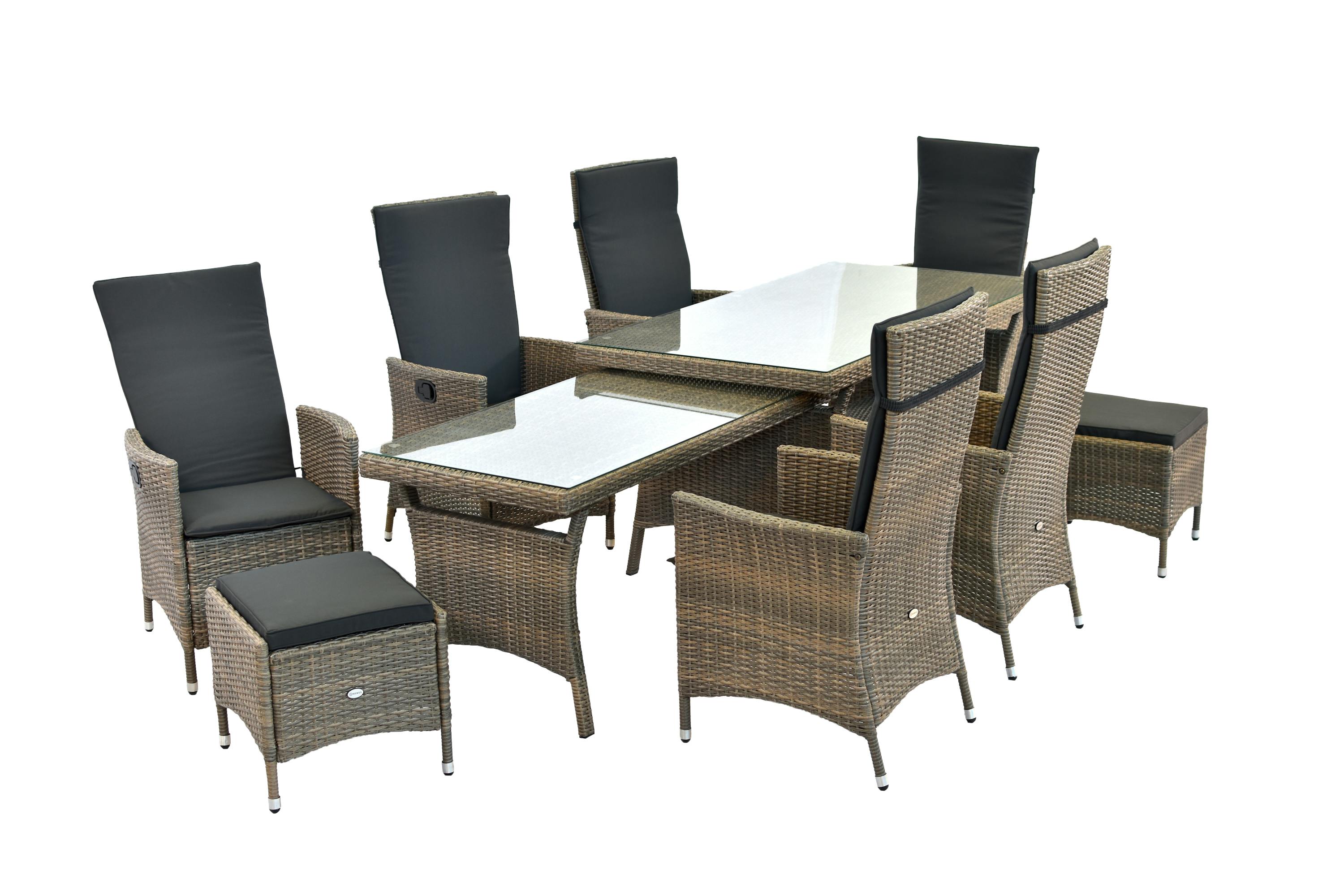 Merxx Ravello Set 17tlg., 4 Sessel, 2 verstellbare Sessel, 2 Hocker, 1  verlängerbarer Tisch 160/270 x 85 cm, Alumiunium/Kunststoffgeflecht | METRO  Marktplatz