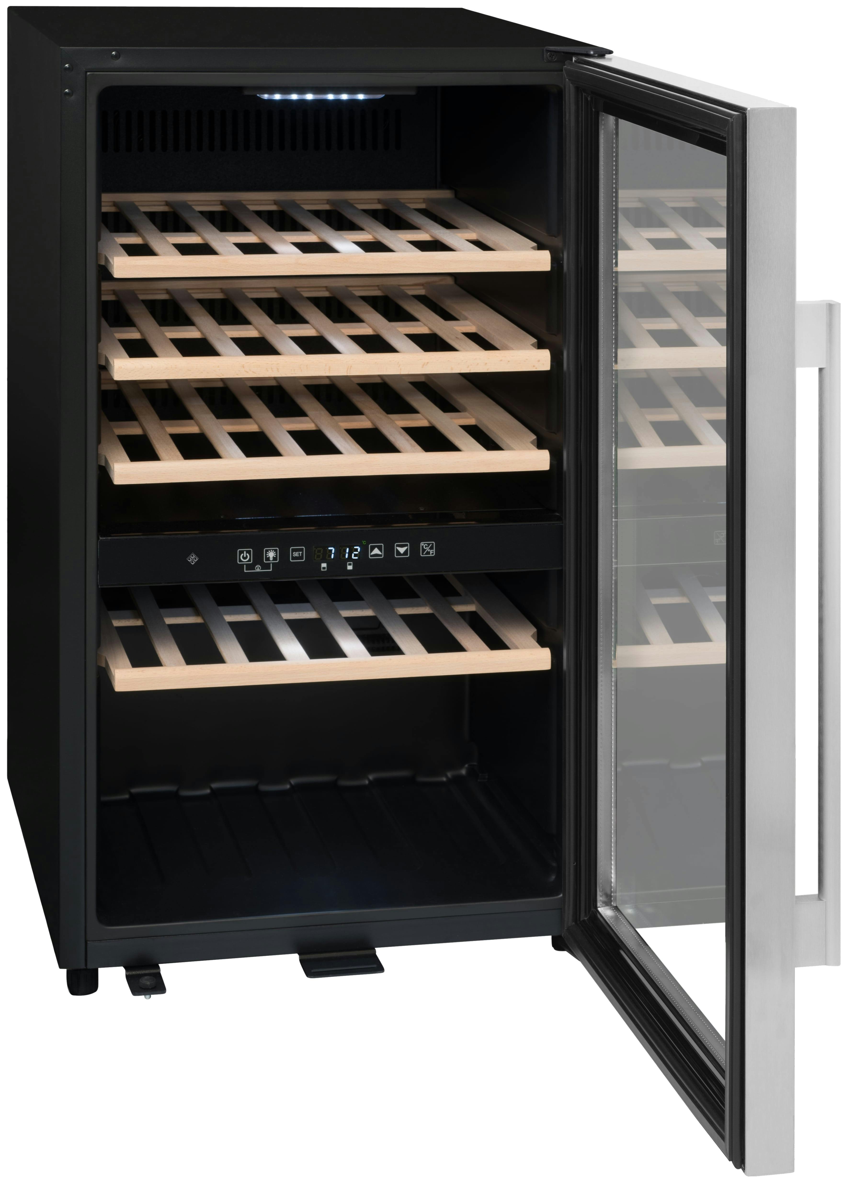 LA SOMMELIERE Cantinetta vino doppiazona per il servizio con porta vetro  full glass nera con bordo inox. Larghezza 48cm, altezza 86cm