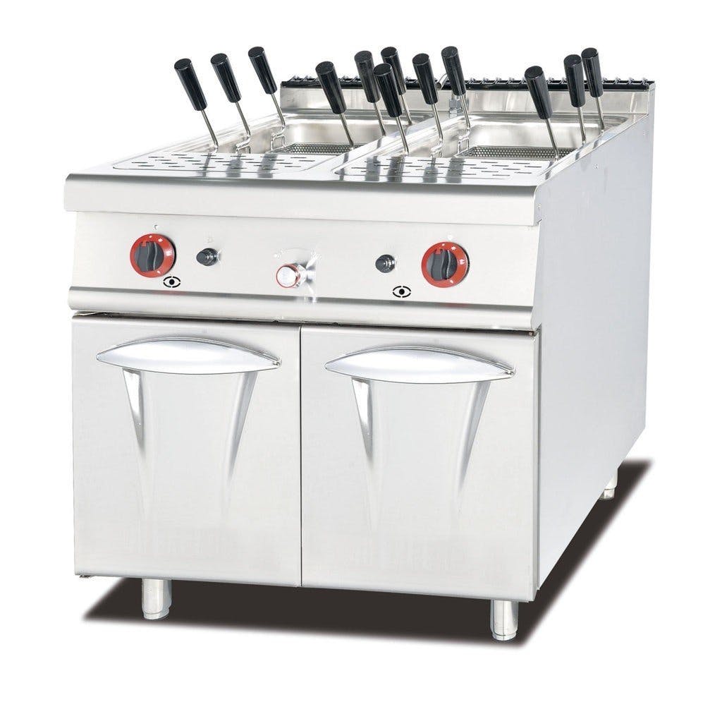 Cuocipasta a Gas su Vano Chiuso - Acciaio Inox - 2 vasche - Capacità 27+27  litri S/90 - 80x90 cm