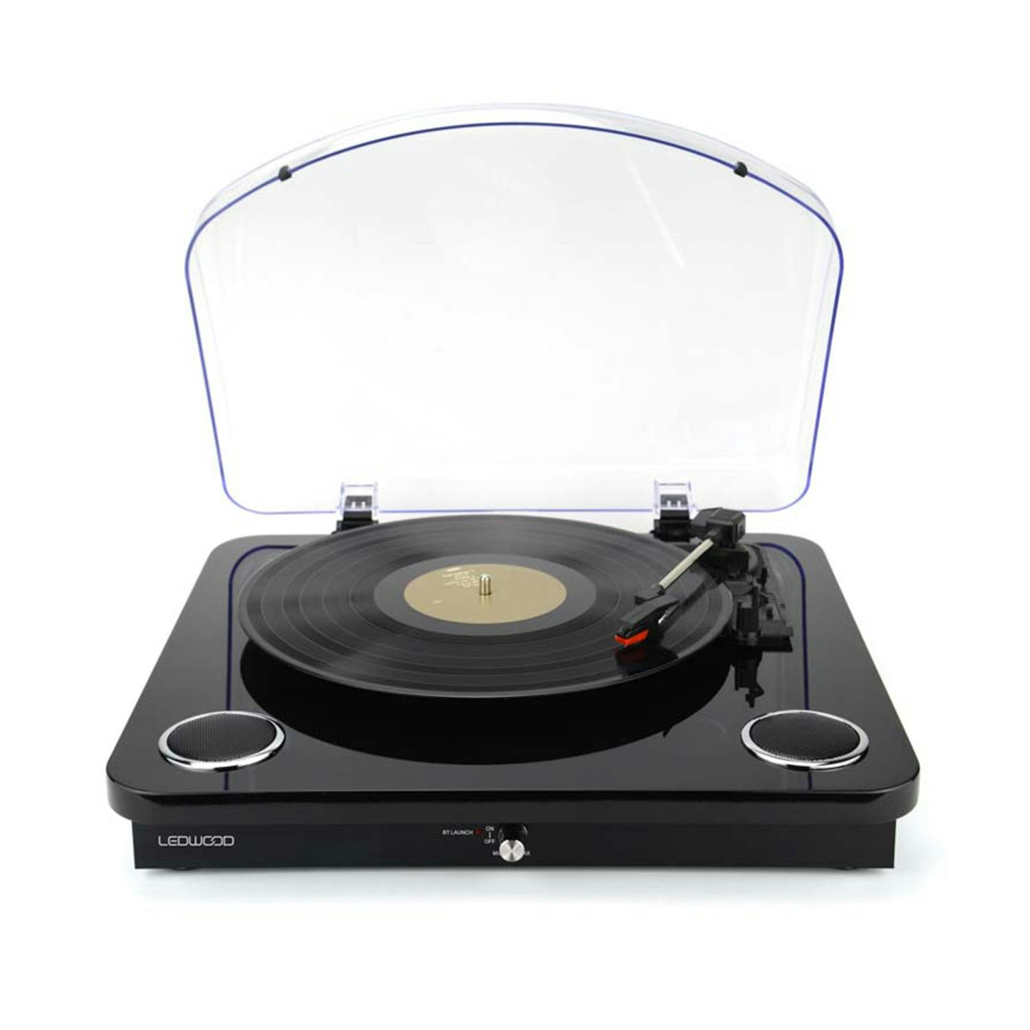Platine vinyle stéréo Noire 33/45/78 tours avec enceintes intégrées -  USB/SD/AUX - Prise casque