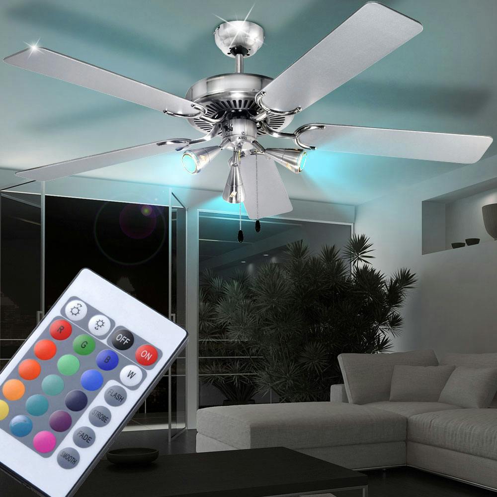 RGB LED Decken Ventilator Edelstahl Optik Luft Kühler FERNBEDIENUNG Dimmer Lampe 