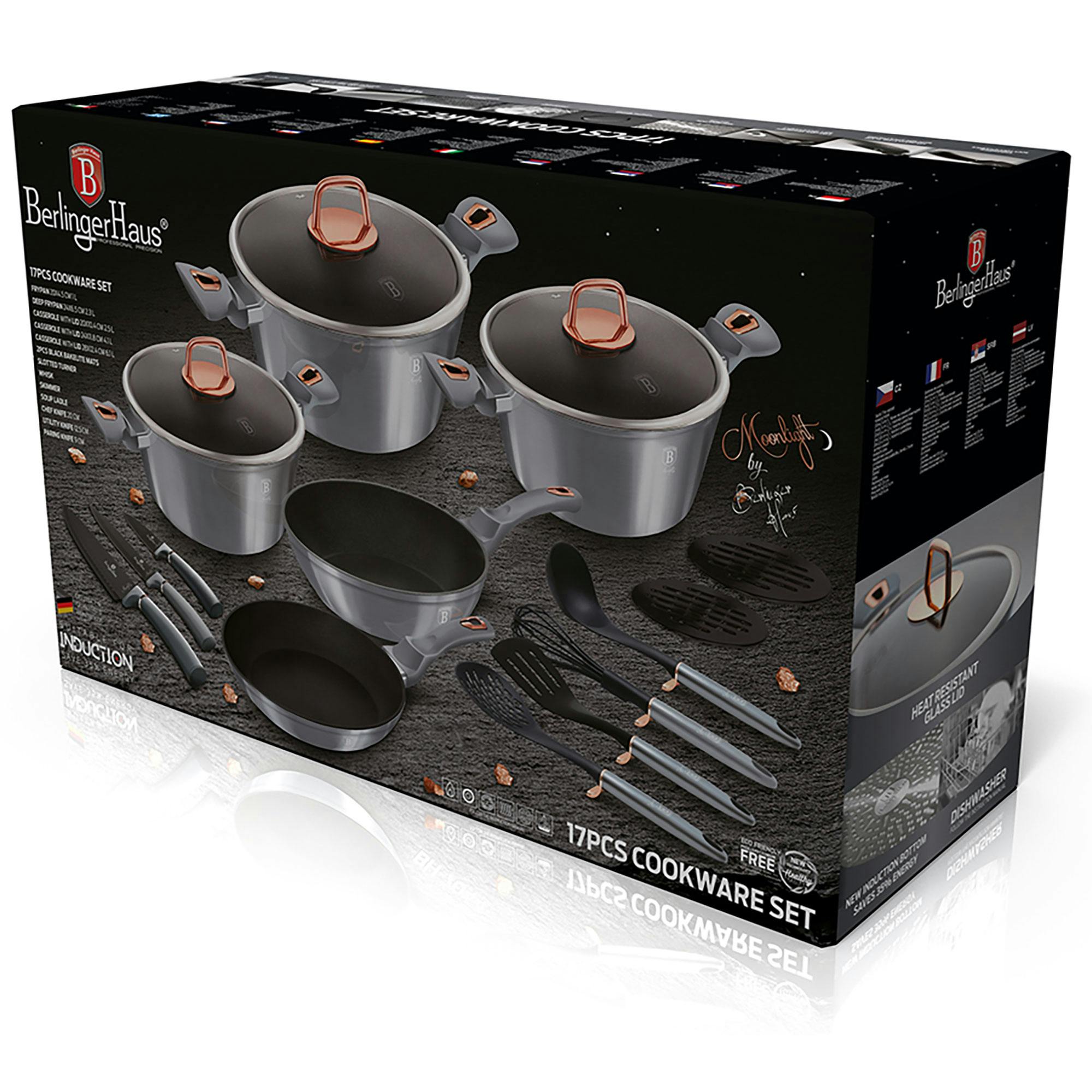 Set di Pentole Induzione 17-Piece Alluminio Antiaderente 3 Casseruoli 2  Padelle Berlinger Haus Rose Gold