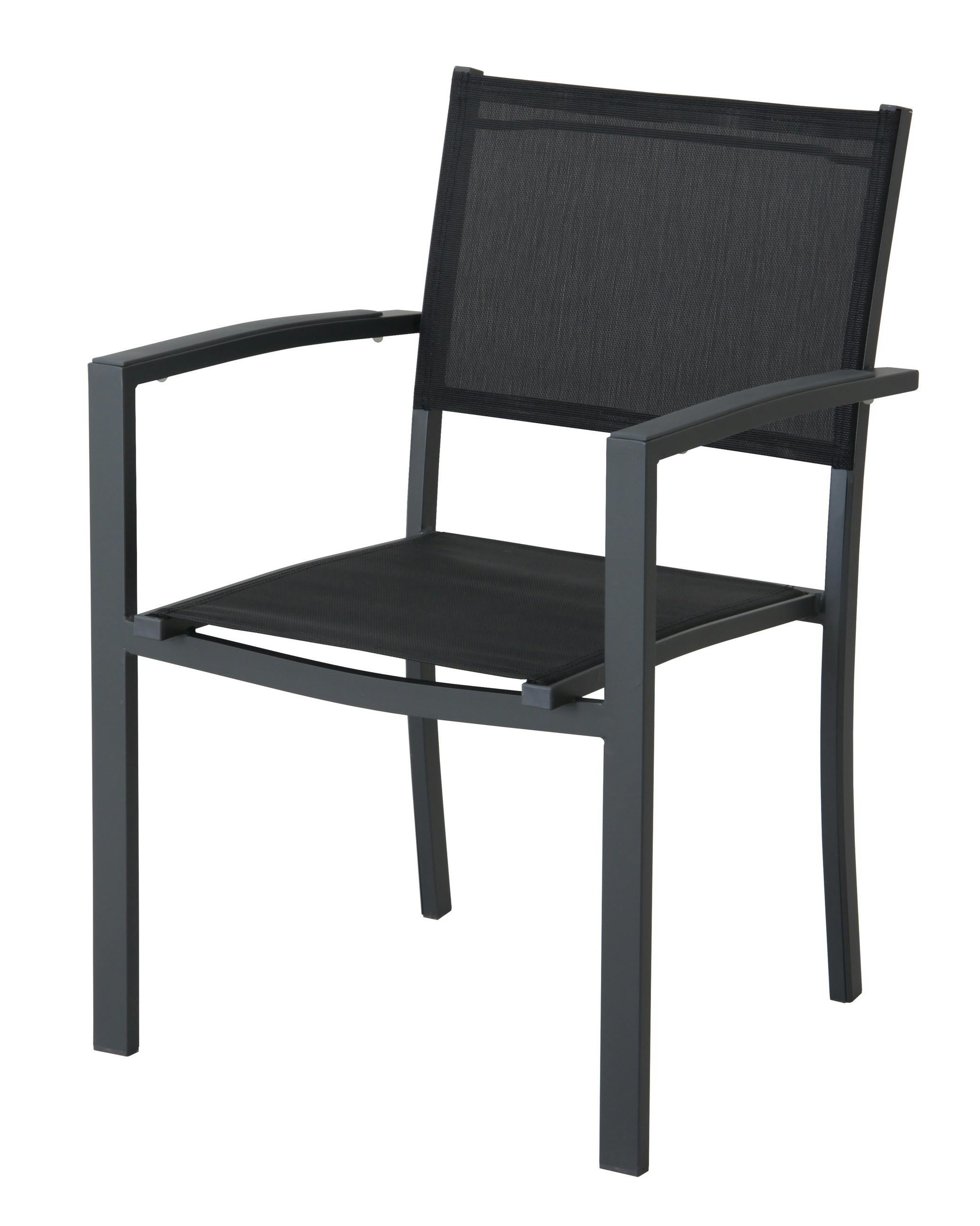 METRO Professional terrasstoel aluminium/ 58,5 59 x 86,5 cm, met armleuningen, stapelbaar, zwart | MAKRO Webshop