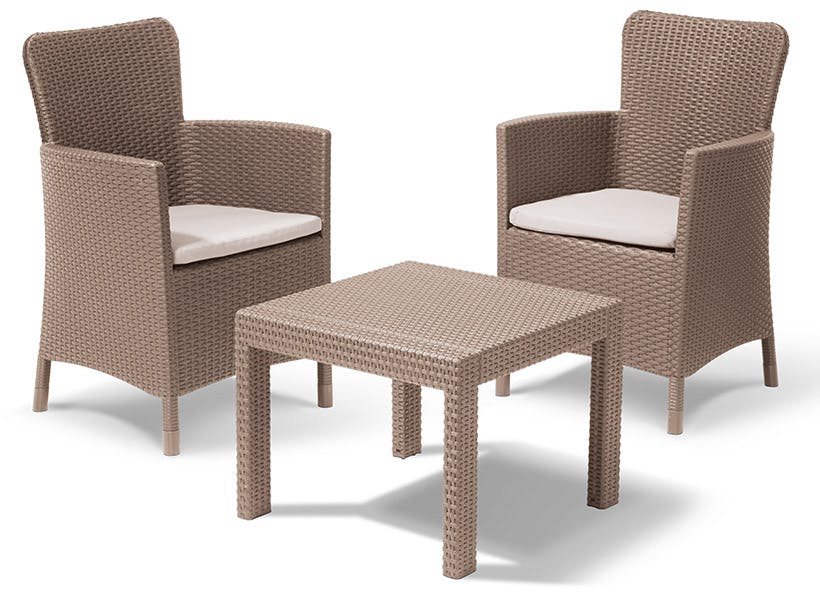 Set salotto da esterno Napoli, Set da giardino con 2 poltrone ed 1 tavolino  contenitore, Salottino effetto rattan, 100% Made in Italy, Antracite