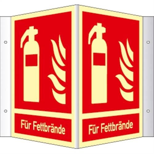 Schild Winkels. Feuerlöscher(Für Fettbrände) ISO 7010,Kunstst