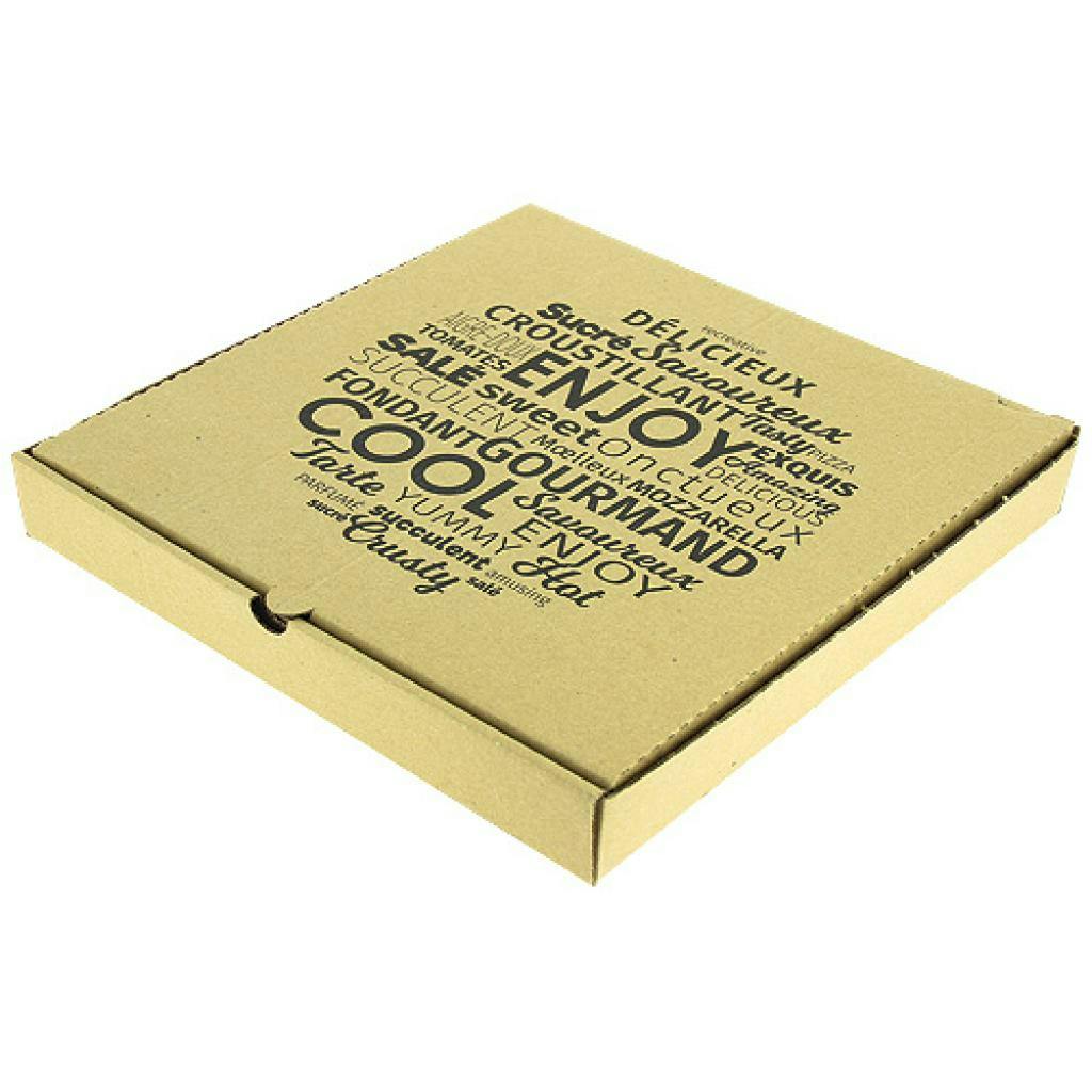 Boîte à pizza carton brun décor Une bonne pizza 260x260mm H35mm