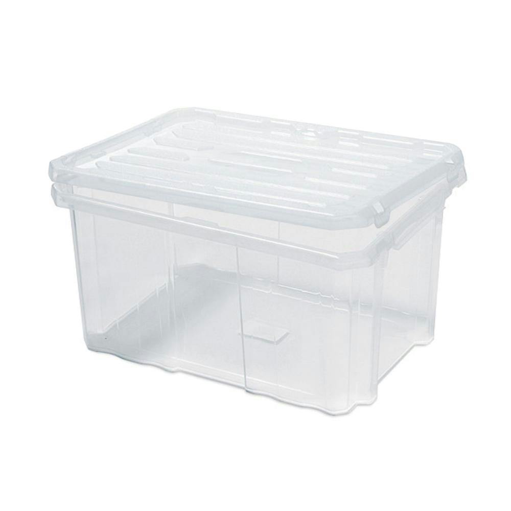 PROREGAL Mehrzweck Aufbewahrungsbox mit Deckel, Transparent, HxBxT  26x60x40cm, 55 Liter, Lagerkiste, Transportbox, Stapelbox,  Kunststoffkiste