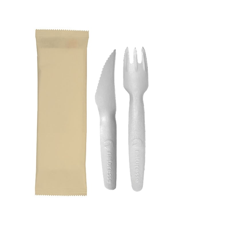 Kit couverts inox 4/1: couteau fourchette cuillère serviette 16 cm - 50  unités