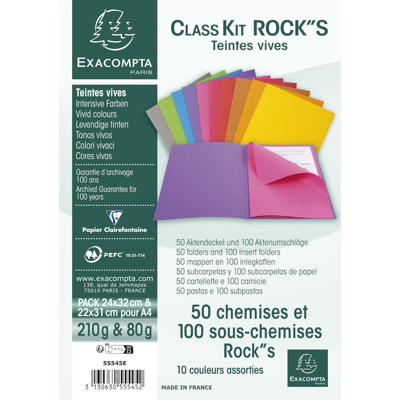 Exacompta - 55545E - 5 class'kit - 50 chemises ROCK''S 210 g/m2