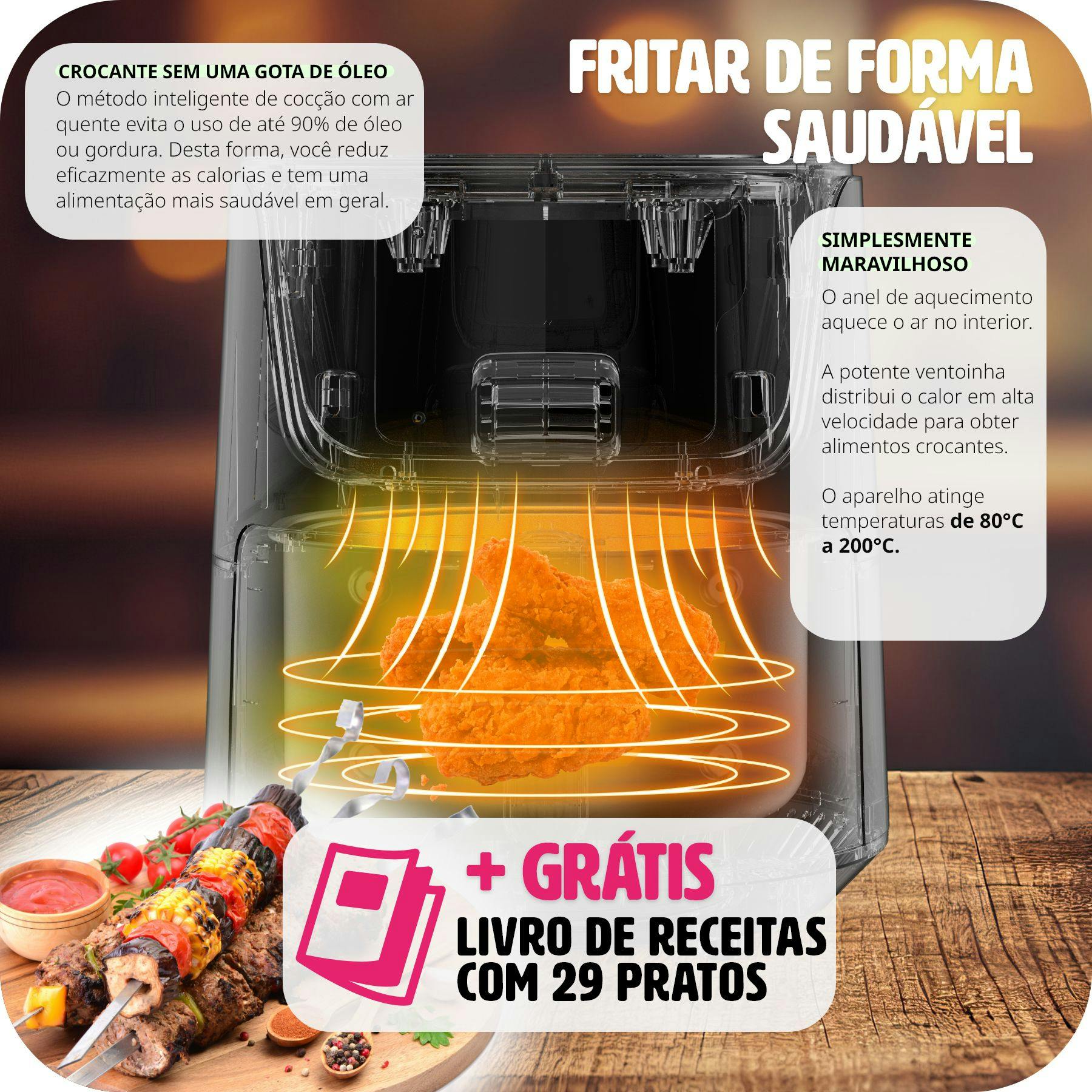 tectake Friggitrice ad aria calda Mitch 3,6 l - nero - 403353