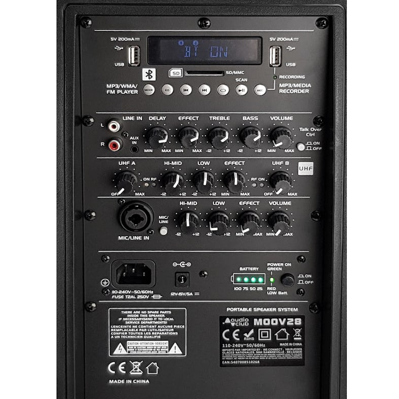 Enceinte Portable PRO Audio Club 12 350/700W - PC / USB Bluetooth,e FM -  Batterie - 2 Micros UHF + Support PIED et Micro