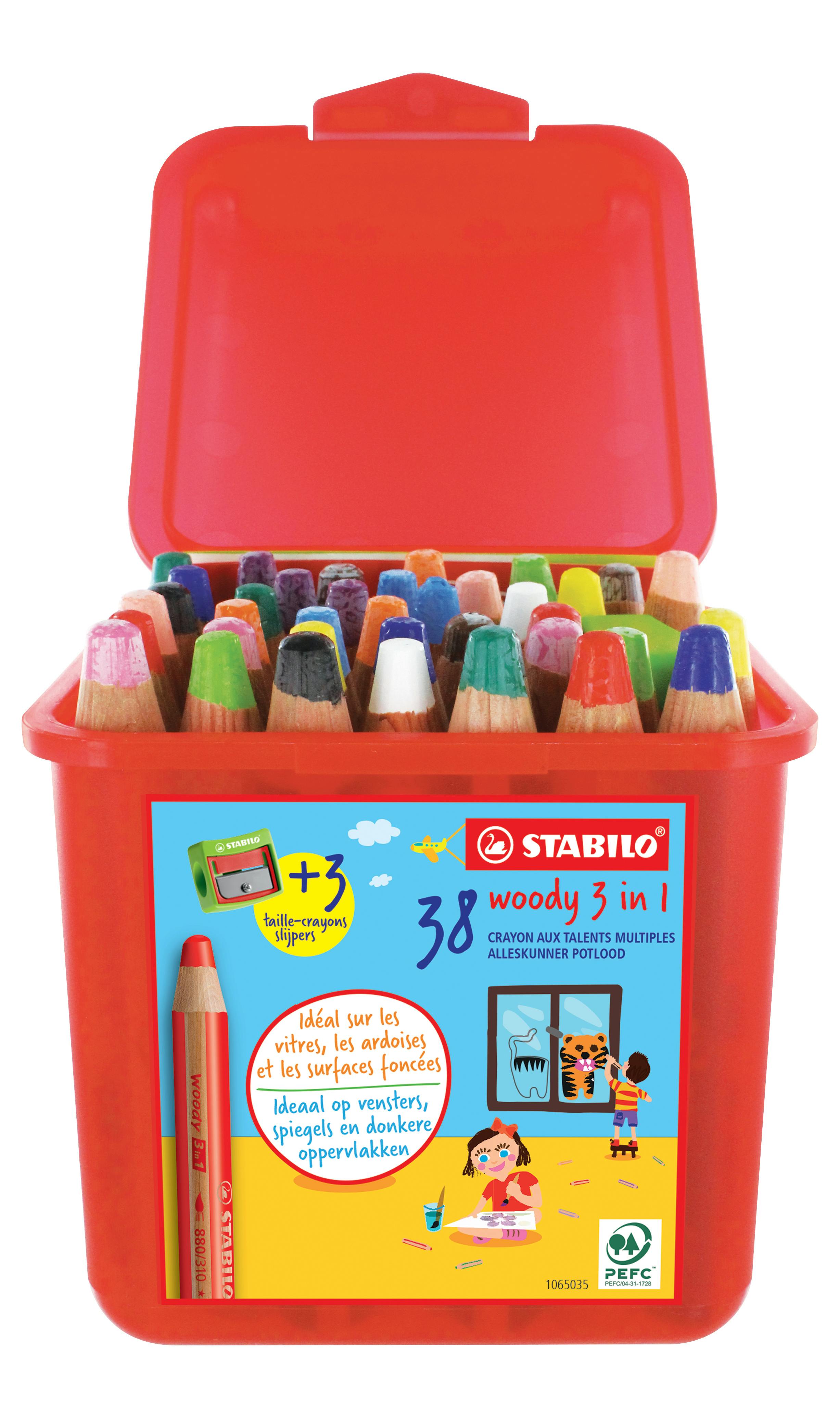 STABILO Schoolbox 38 crayons multi-talents woody 3in1 + taille-crayons