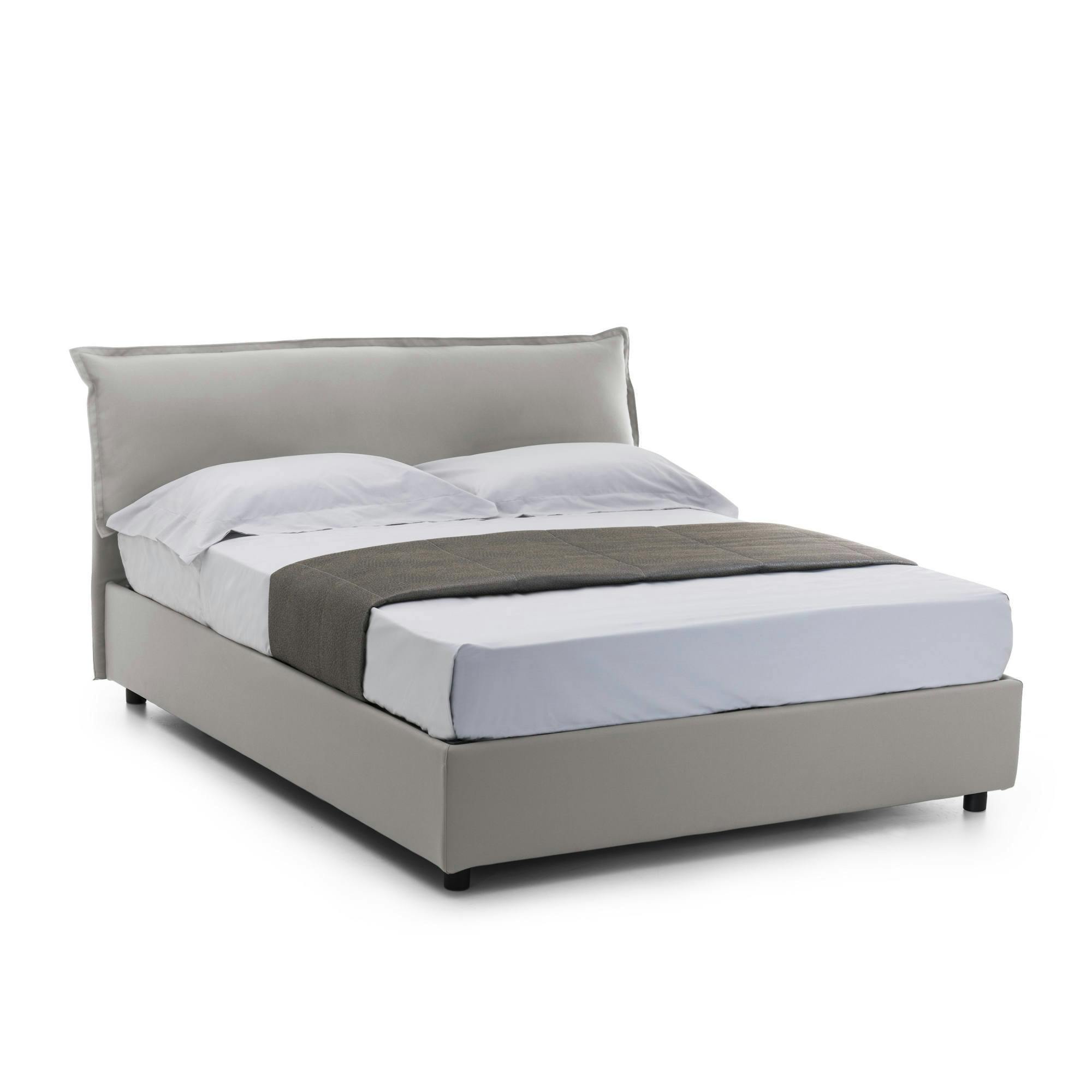 Dmora Letto matrimoniale Clodovea, Letto contenitore sfoderabile con  testiera e giroletto contenitore imbottiti, con materasso 160x190 Cm,  Grigio