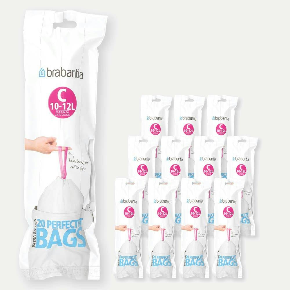 BRABANTIA - Lot de 12 rouleaux de 10 sacs poubelle 50/60 l blanc code H  (dont 1 offert)
