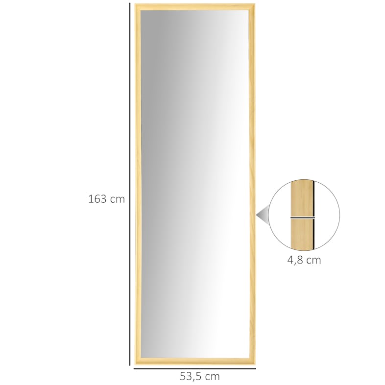 HOMCOM Espejo de Pared Cuerpo Entero 163x53,5 cm Espejo Colgante Grande de  Madera Decoración para Salón Dormitorio Natural