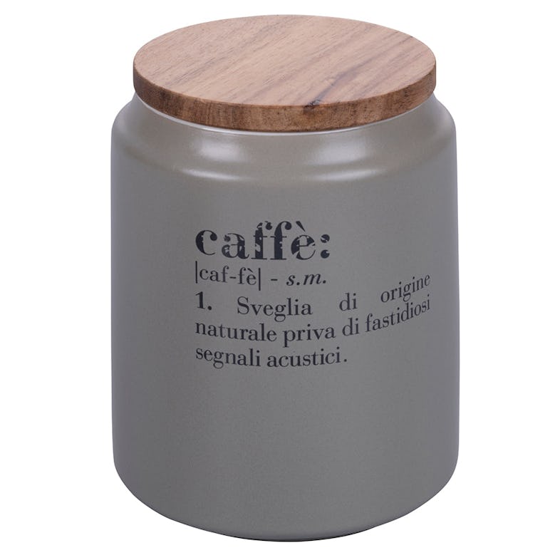 Barattolo grande in gres grigio con scritta caffè e coperchio ermetico in  bamboo 800 ml Victionary