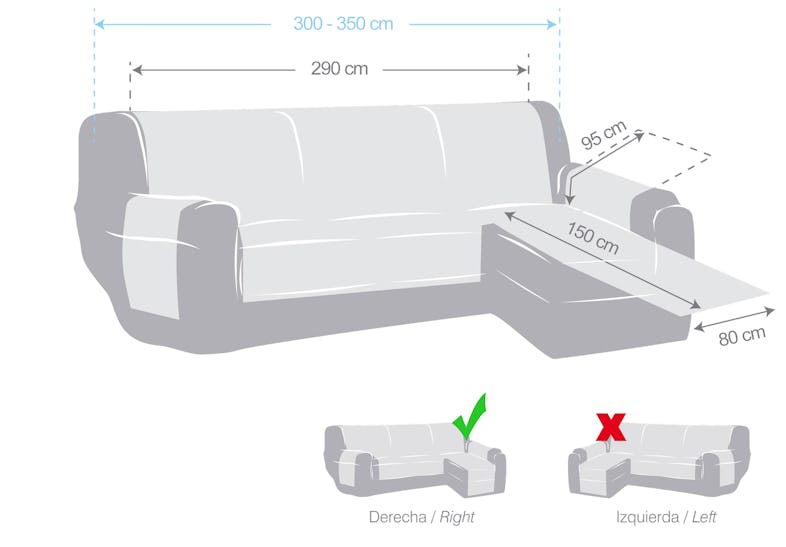 Funda para sofa chaise longue 290 cm brazo derecho - Leire - Color 11 Beige  oscuro