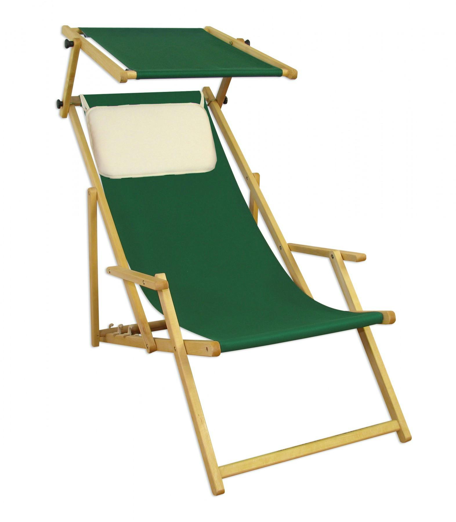 Gartenstuhl grün Sonnenliege Strandstuhl Sonnendach Kissen Deckchair