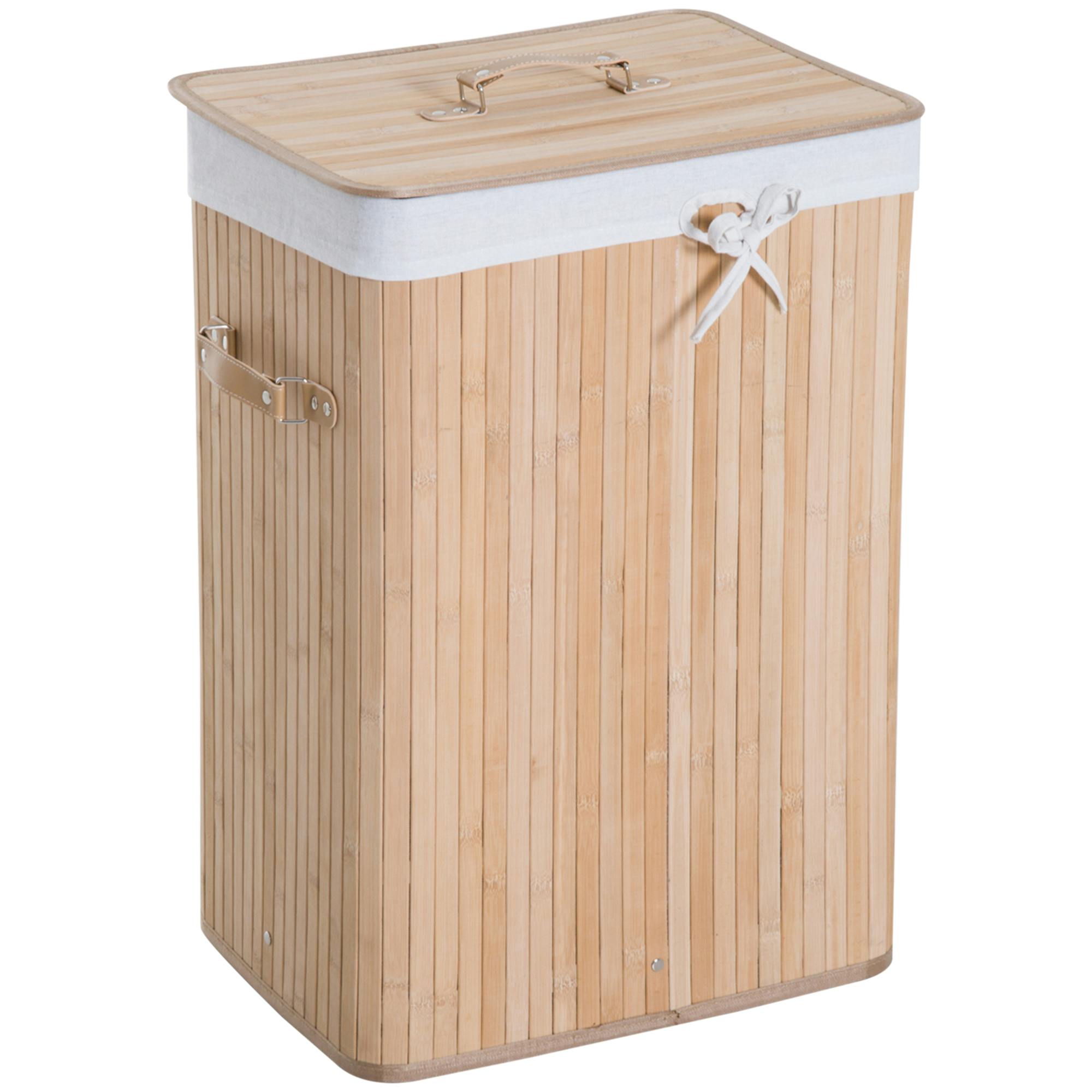 Cesto para ropa bambú, 2 compartimentos - 100l - marrón