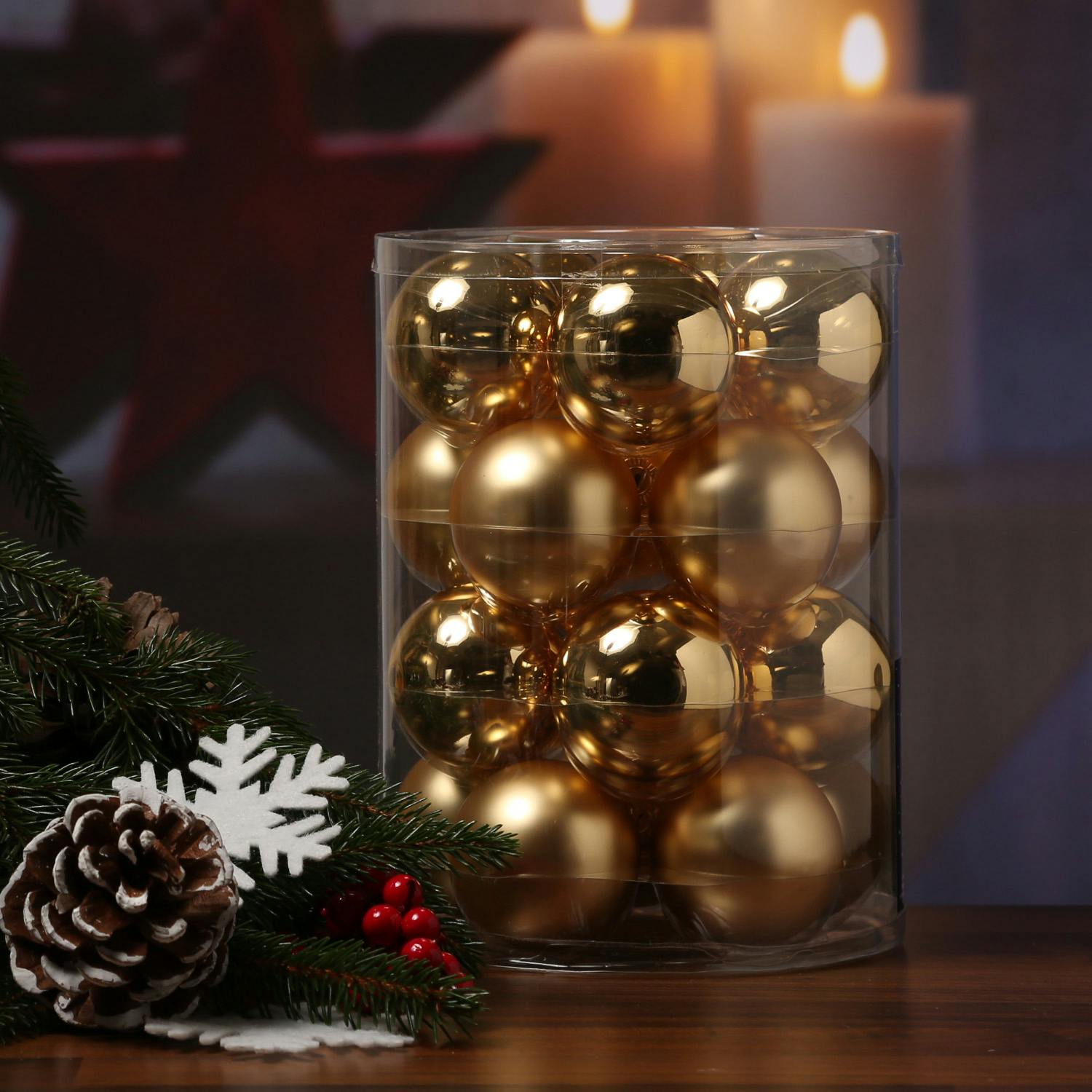 Christbaumkugel - Weihnachtskugel - Glas - D: 3,5cm - glänzend und matt -  champagner - 16er Set