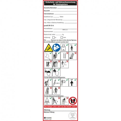 Leiter-Gebrauchsanweisung Teleskopleiter, Folie, Ablösbar, 65x225mm, 2 ...