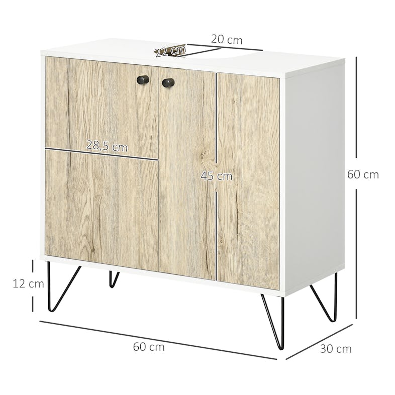 kleankin Mueble para Debajo del Lavabo de Madera Armario de Baño de Suelo Mueble  Bajo Lavabo Pie con 2 Puertas 60x30x60 cm Blanco