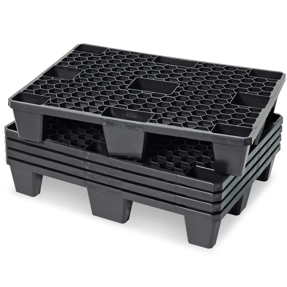 5x Kunststoffpalette im halben Euromaß, 800x600x140 mm, schwarz, durchbrochen | METRO Marktplatz