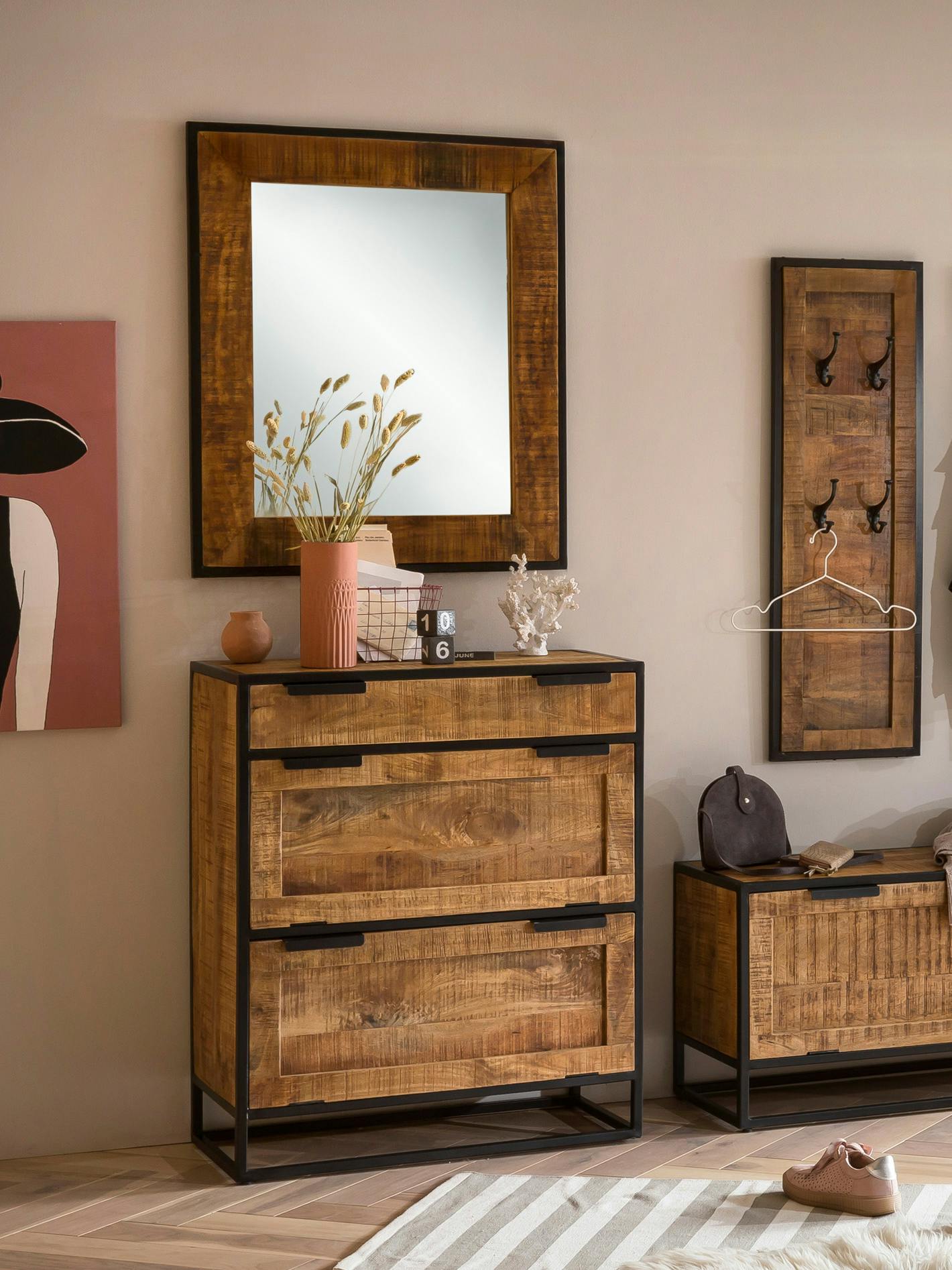 SIT Möbel Wand-Spiegel aus Mango-Holz natur | viereckig | Rahmen Metall  schwarz | B 68 x T 3 x H 79 cm | 14389-01 | Serie SIDNEY | METRO Marktplatz