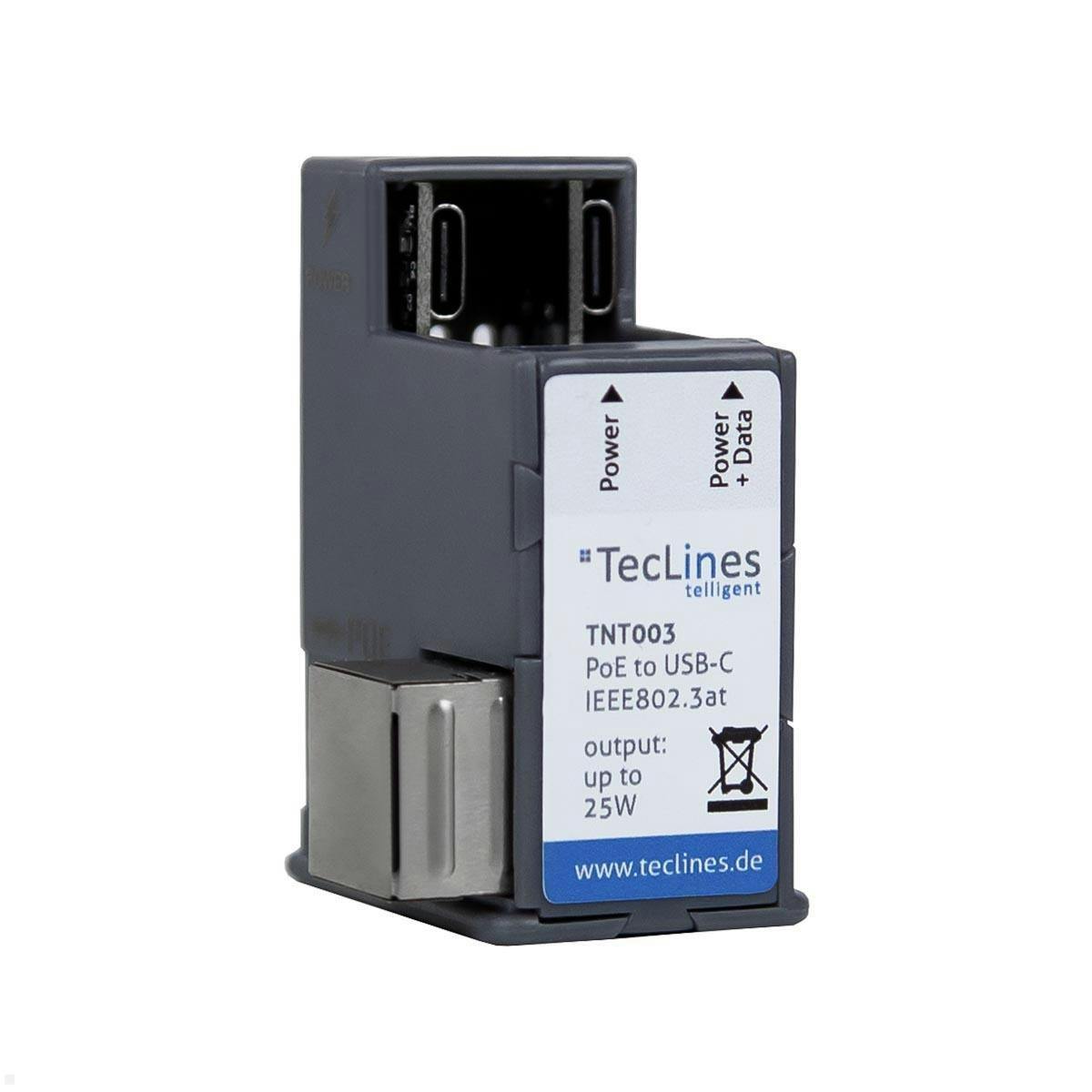 TecLines TNT003 Unterputz PoE Netzteil auf USB-C Ethernet Splitter