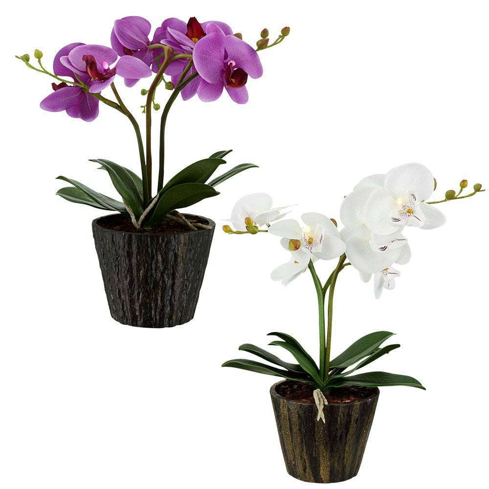 2er Set LED Orchidee Blumen Topf Tisch Leuchten Blüten Deko Pflanzen Schalter 