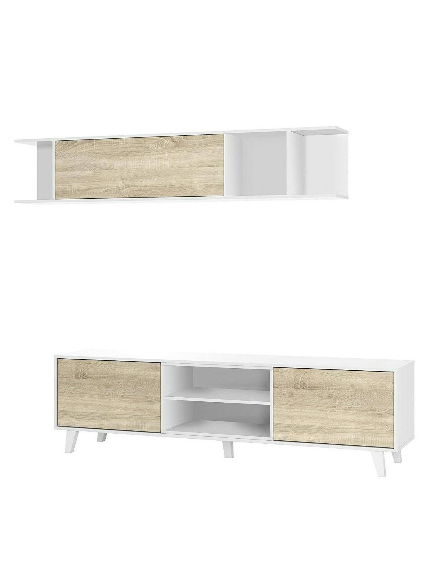 Dmora Parete attrezzata Buffalo, Mobile da soggiorno porta TV, Composizione  per salotto con pensile, 180x41h51 cm, Bianco e Rovere