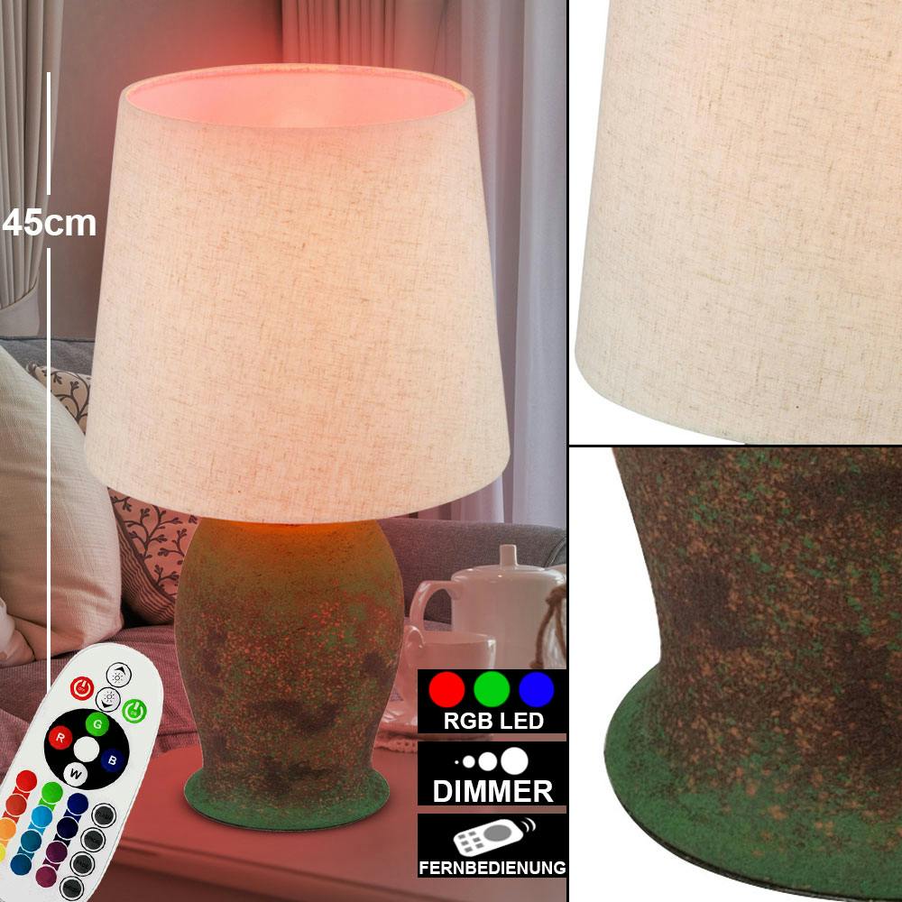 RGB LED Keramik Lese Lampe Dimmer Nacht Tisch Leuchte Textil beige Fernbedienung