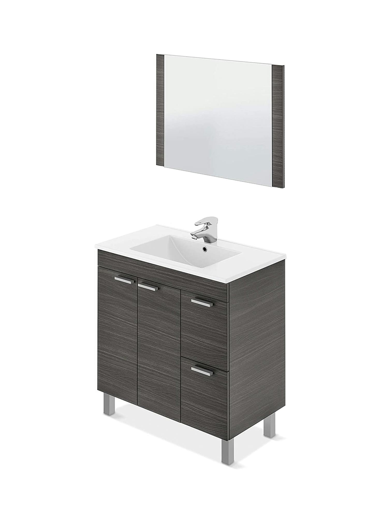 Mobile sottolavabo Naperville, Mobiletto per bagno, Armadio a 2 ante con  specchio, lavabo non incluso, 60x45h80 cm, Bianco lucido