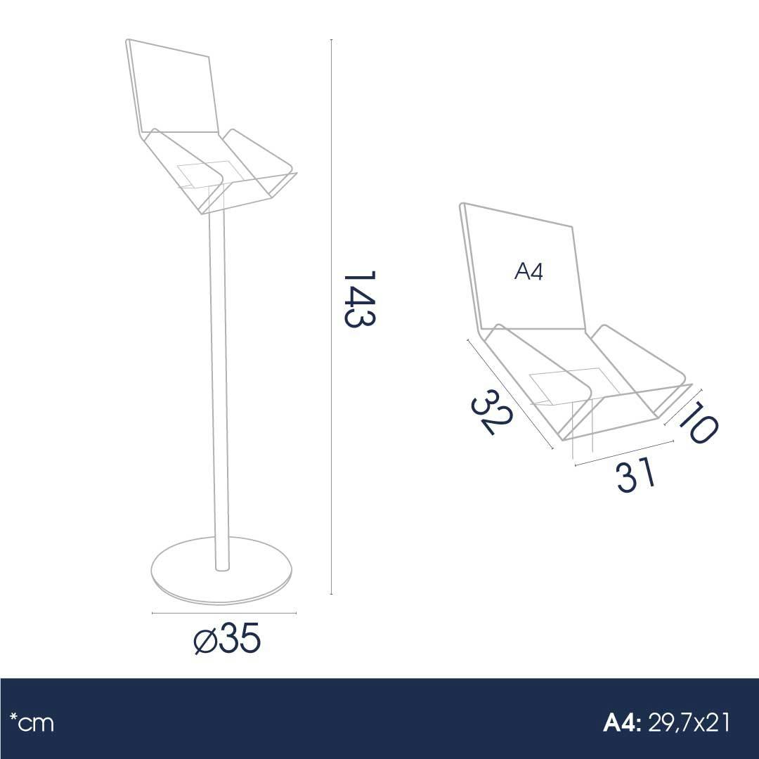 Danieli - Espositore Pubblicitario a Leggio in Acrilico da Terra con una  Cornice Porta Comunicazioni a Scatto A4 e una Tasca Porta Depliant A4