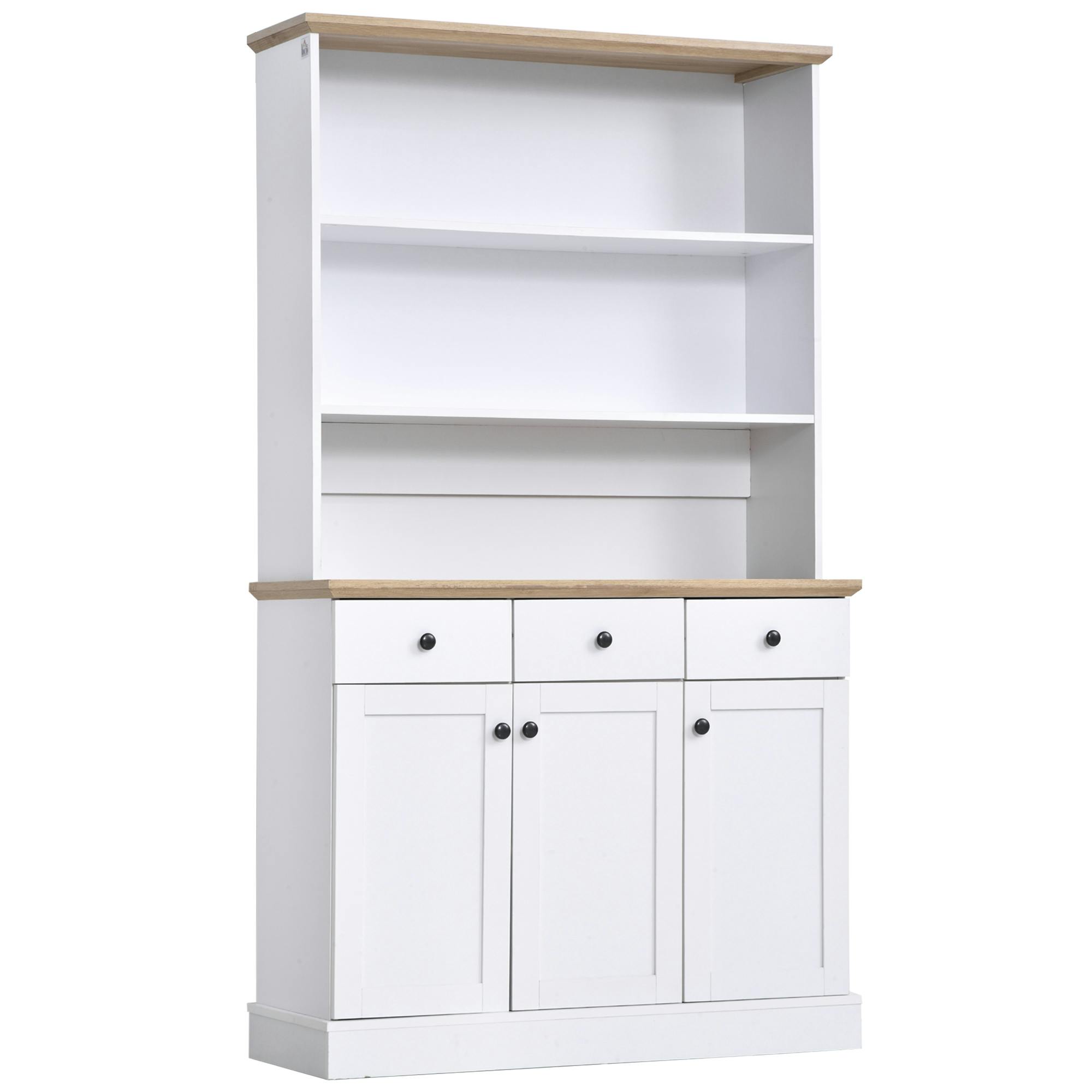 Credenza Cucina in Legno Bianco con Ripiani, Cassetti e Armadietti