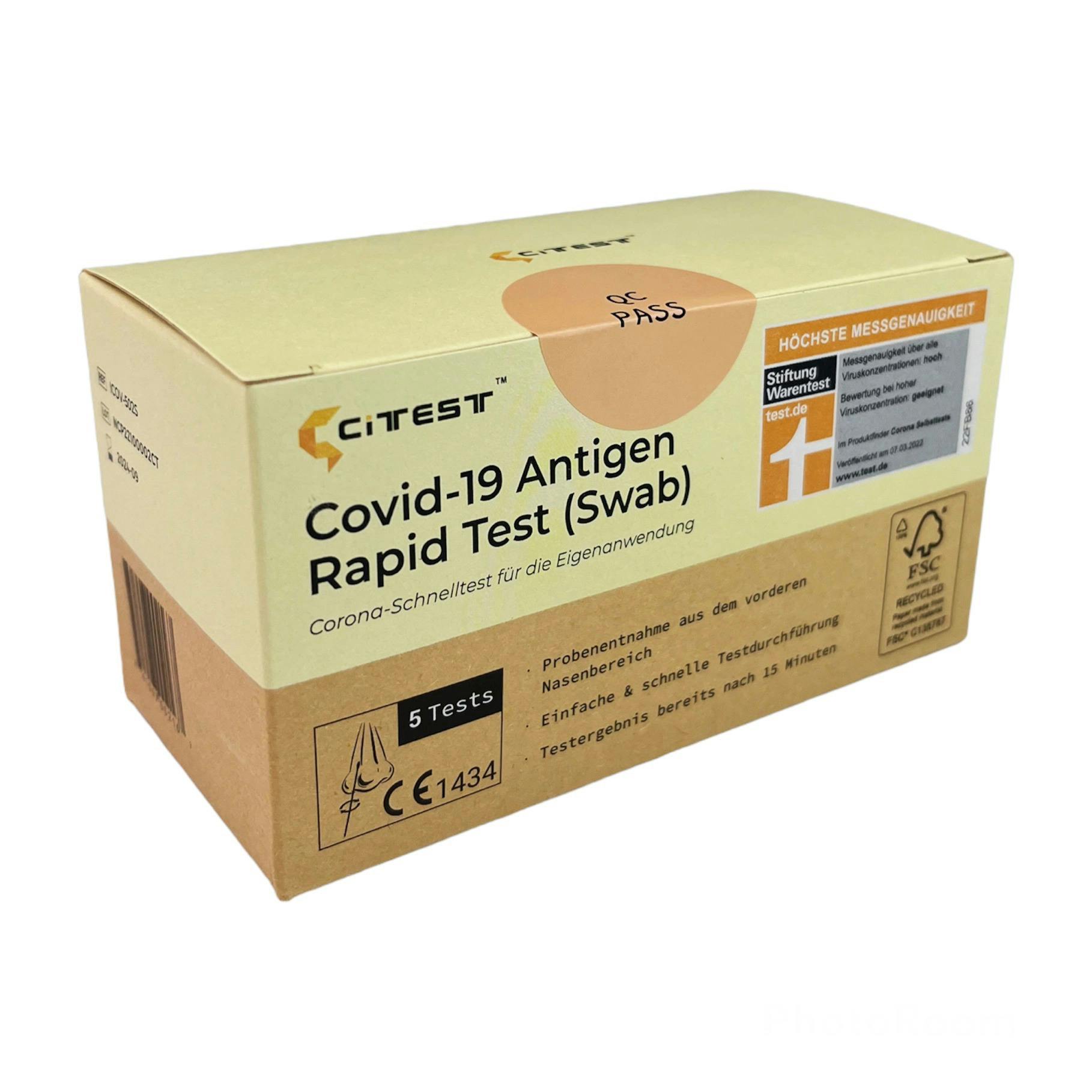 Citest Diagnostics Covid-19 Antigen Rapid Test Swab (AT1350/21) für den  Heimgebrauch (Nasenabstrich)